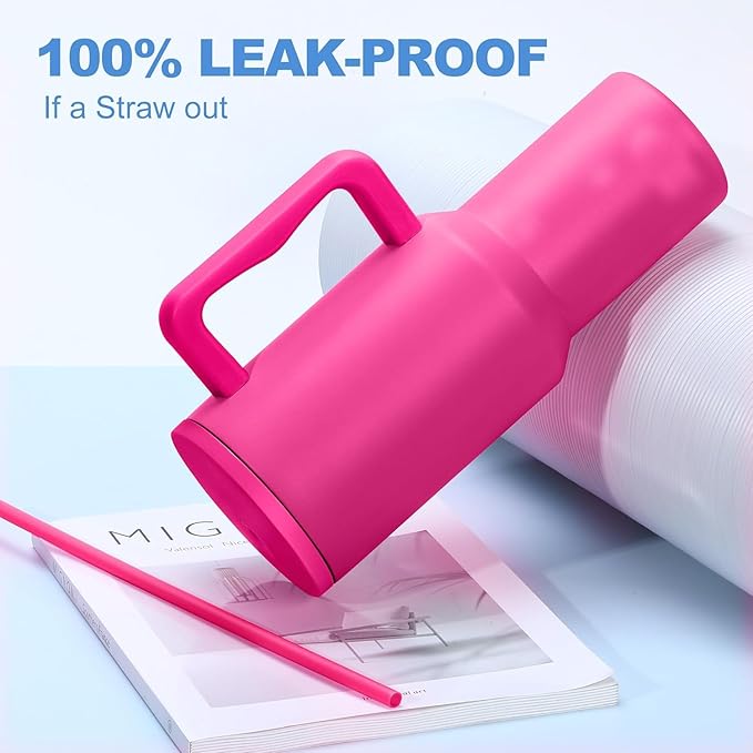 Tumbler with lid and Straw 1200ML Cup Stainless Steel Vacuum Insulated Tumbler for Water, Iced Tea or Coffee 1.2L Office Gym Travelling (40 - Oz - raspberry pink)