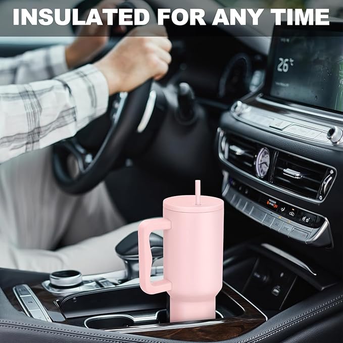 Tumbler with lid and Straw 1200ML Cup Stainless Steel Vacuum Insulated Tumbler for Water, Iced Tea or Coffee 1.2L Office Gym Travelling (40 - Oz - Pink)