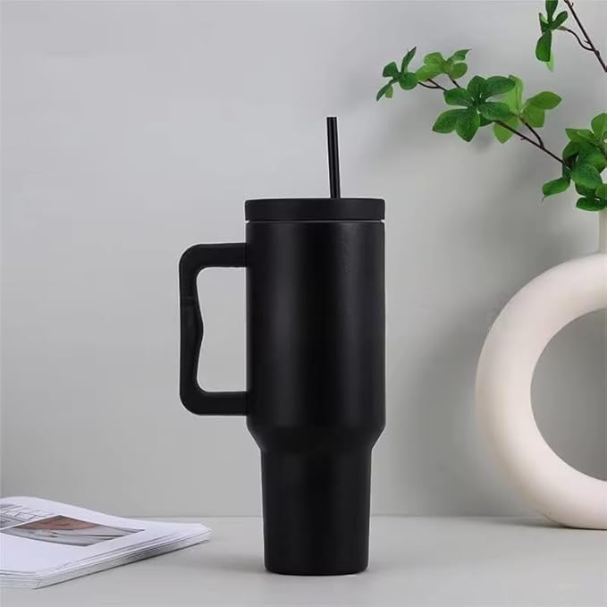 Tumbler with lid and Straw 1200ML Cup Stainless Steel Vacuum Insulated Tumbler for Water, Iced Tea or Coffee 1.2L Office Gym Travelling (40 - Oz -black)