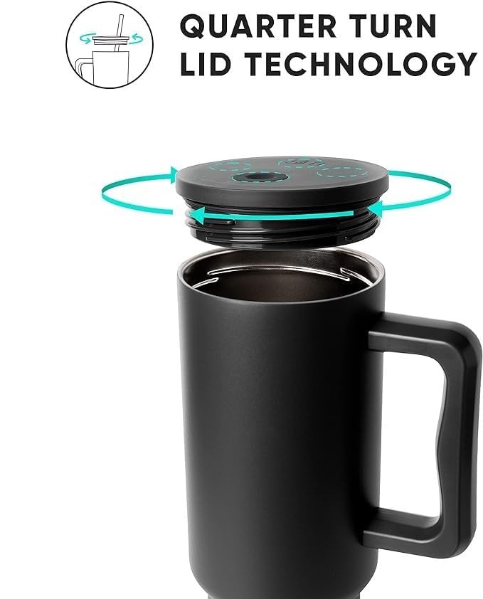 Tumbler with lid and Straw 1200ML Cup Stainless Steel Vacuum Insulated Tumbler for Water, Iced Tea or Coffee 1.2L Office Gym Travelling (40 - Oz -black)