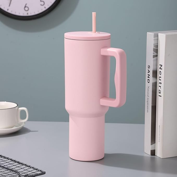 Tumbler with lid and Straw 1200ML Cup Stainless Steel Vacuum Insulated Tumbler for Water, Iced Tea or Coffee 1.2L Office Gym Travelling (40 - Oz - Pink)