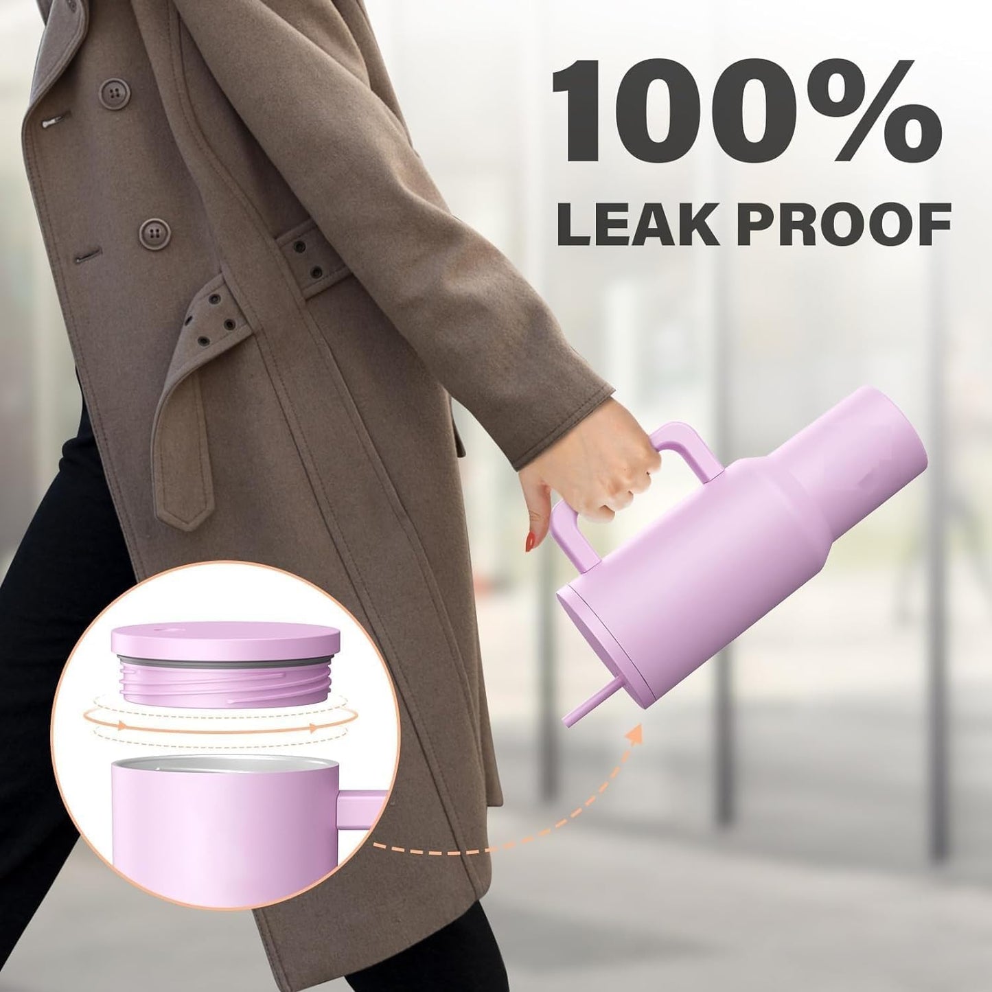 Tumbler with lid and Straw 1200ML Cup Stainless Steel Vacuum Insulated Tumbler for Water, Iced Tea or Coffee 1.2L Office Gym Travelling (40 - Oz - Lavender Mist)