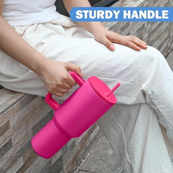 Tumbler with lid and Straw 1200ML Cup Stainless Steel Vacuum Insulated Tumbler for Water, Iced Tea or Coffee 1.2L Office Gym Travelling (40 - Oz - raspberry pink)