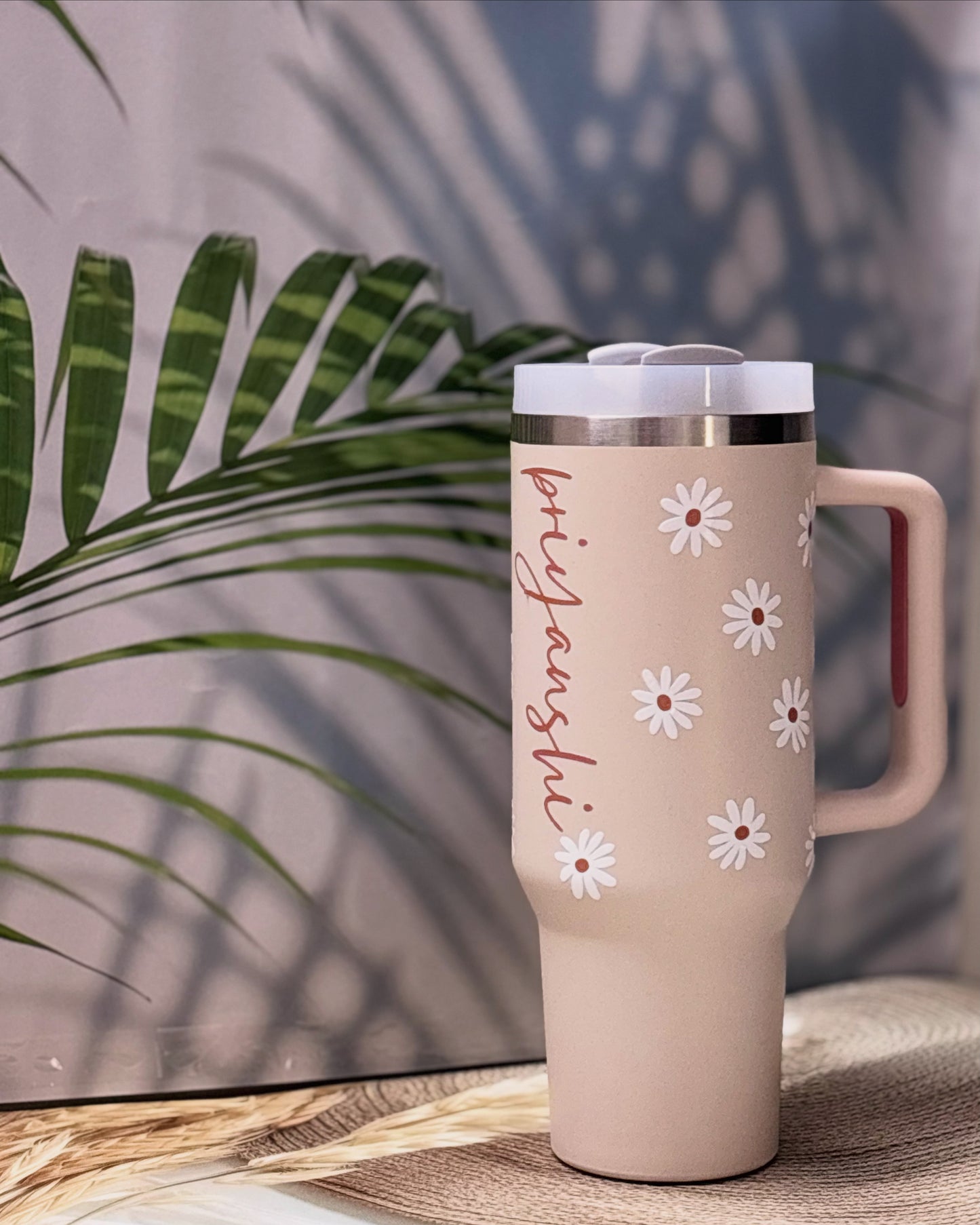 Customised Designer Leakproof Insulated Water Tumbler With Handle Peach 1200ml