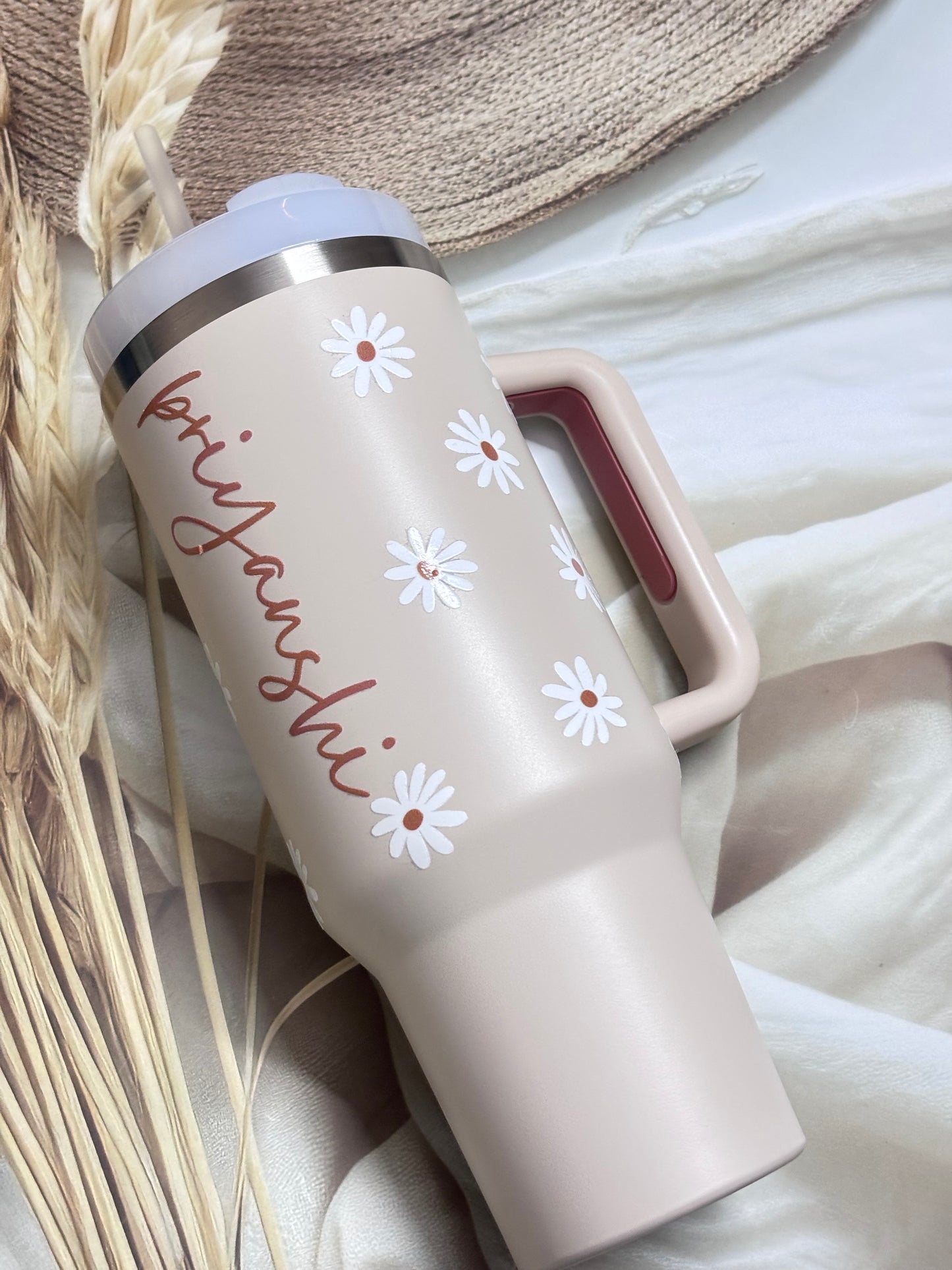 Customised Designer Leakproof Insulated Water Tumbler With Handle Peach 1200ml